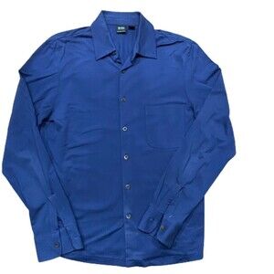 Hugo Boss Mercerized Cotton Navy Blue Button Down Shirt Men's Size Small